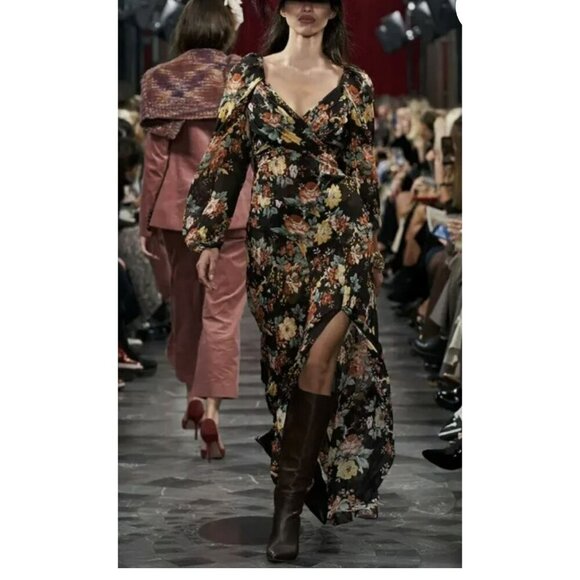 Veronica Beard $898 Silk Runway Maxi Dress Avani Floral Puff Sleeve Sz 2 NWT - Picture 2 of 11